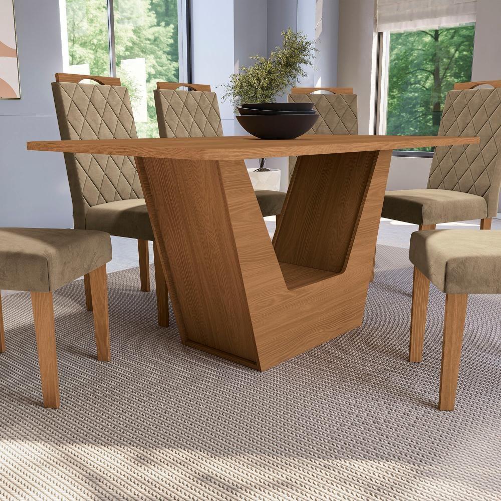 Conjunto Sala De Jantar Verbana Kappesberg 6 Cadeiras Veludo Bege - 6