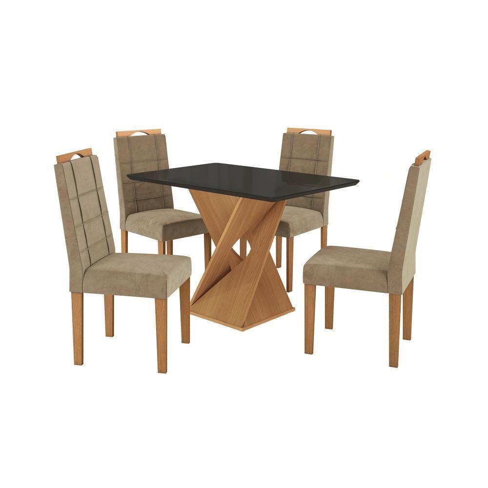 Conjunto Sala De Jantar Luna Kappesberg 4 Cadeiras Veludo Bege - 2