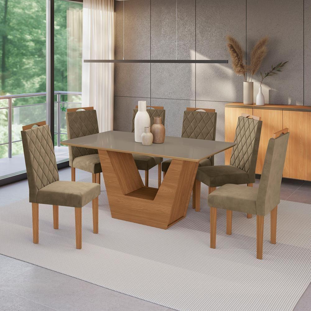 Conjunto Sala De Jantar Verbana Kappesberg 6 Cadeiras Veludo Bege - 1