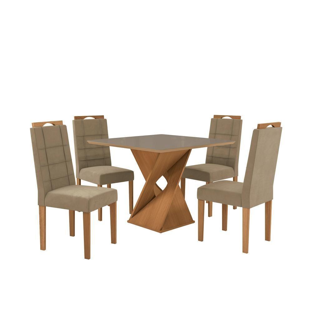 Conjunto Sala De Jantar Luna Kappesberg 4 Cadeiras Veludo Bege - 2