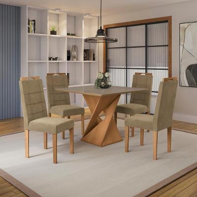 Conjunto Sala De Jantar Luna Kappesberg 4 Cadeiras Veludo Bege