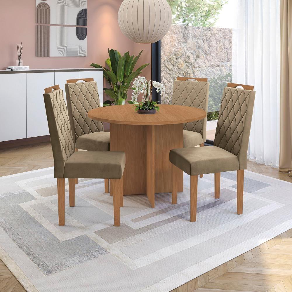 Conjunto Sala De Jantar Nira Kappesberg 4 Cadeiras Veludo Bege - 1
