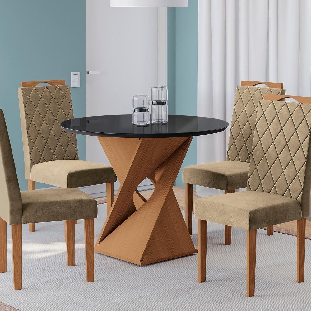 Conjunto Sala De Jantar Luna Kappesberg 4 Cadeiras Veludo Bege - 6