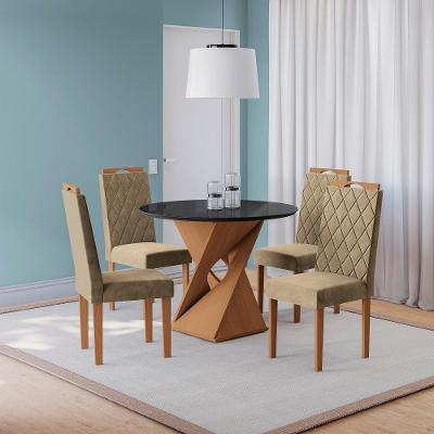 Conjunto Sala De Jantar Luna Kappesberg 4 Cadeiras Veludo Bege