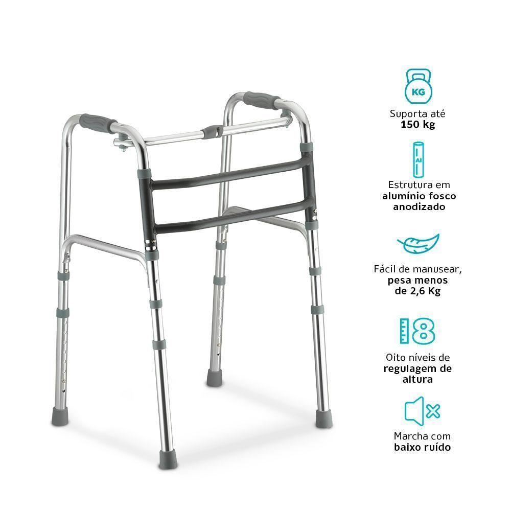 Andador Dellamed De Alumínio 3 Em 1 Fixo Móvel E Articulado Cinza D10 - 6