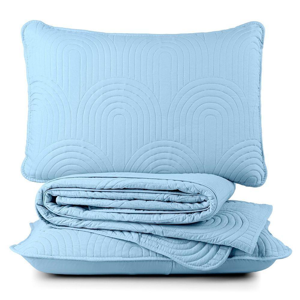 Cobre Leito Casal Padrão Dupla Face Riviera Micropercal 200 Fios Azul - 3 Peças - 1