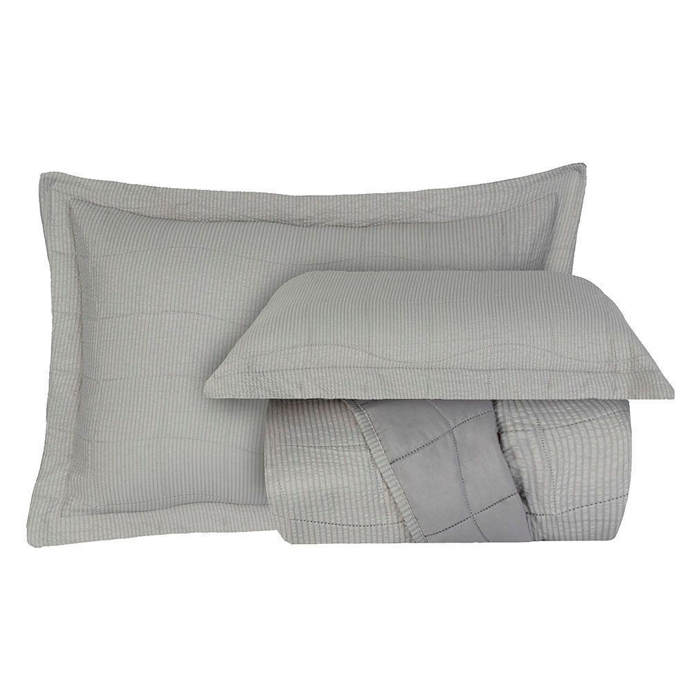 Kit Cobre Leito Colcha Anarruga 3 Peças Queen 240x260cm Prata Sonhare - 1