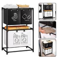 Cesto Lavanderia Triplo Estante Metal Roupa Suja 2 Andares Roupeiro 3 Divisorias Organizador Banheiro Multiuso Armario D - 2