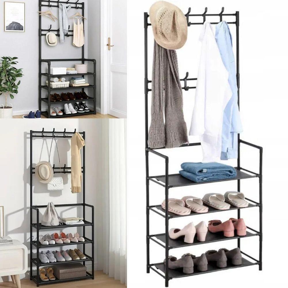 Sapateira Cabideiro Arara Multifuncional Preta Roupas Sapato Bolsa Rack Organizador Porta Sapatos 12 Pares 4 Prateleiras - 1