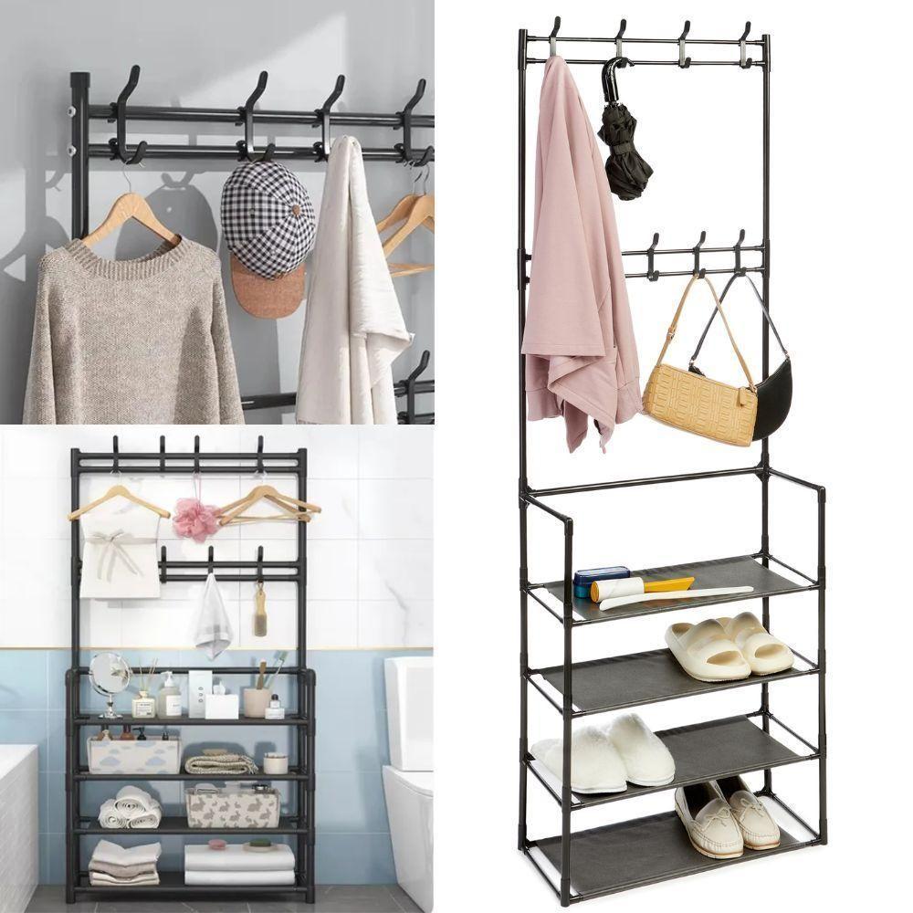 Sapateira Cabideiro Arara Multifuncional Preta Roupas Sapato Bolsa Rack Organizador Porta Sapatos 12 Pares 4 Prateleiras - 6