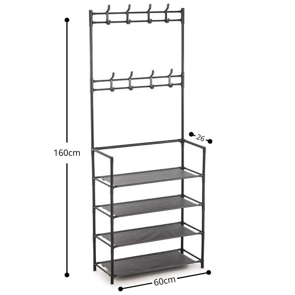 Sapateira Cabideiro Arara Multifuncional Preta Roupas Sapato Bolsa Rack Organizador Porta Sapatos 12 Pares 4 Prateleiras - 9
