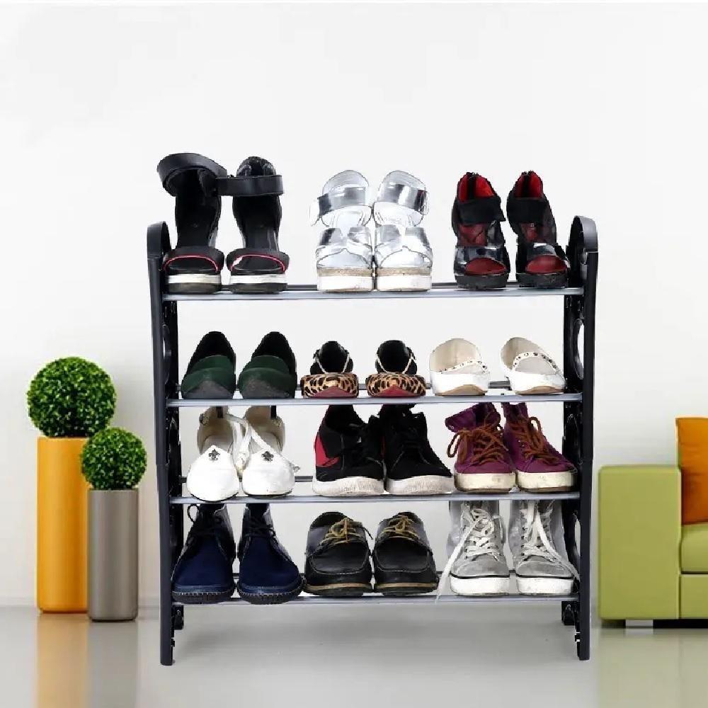 Sapateira 12 Pares Grande Ampliavel Empilhavel Estante Desmontavel 4 Prateleiras Em Aluminio Organizadora Preta - 5