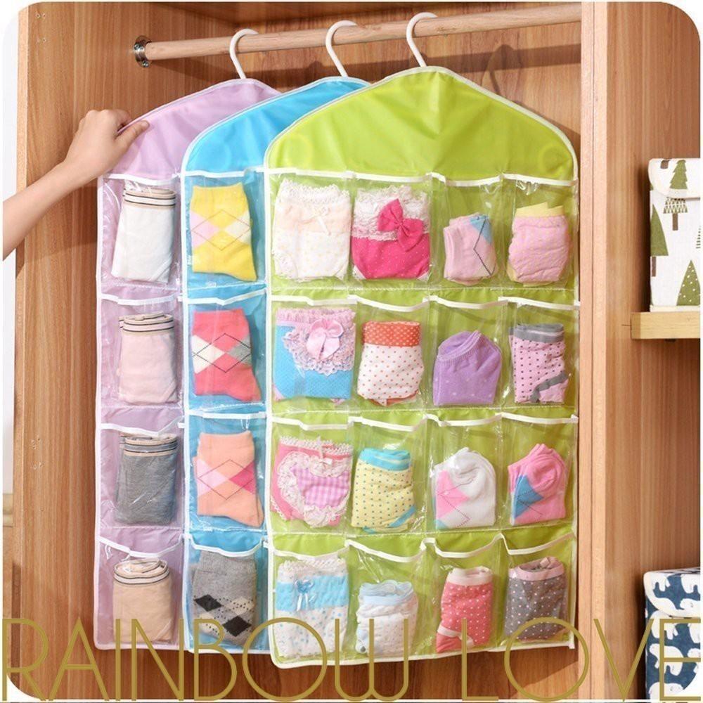 Organizador Multiuso 16 Bolsos Cabide Porta Joias Bijuterias Cabideiro Vertical Closet Guarda Roupa Calcinha Cueca Meia - 3
