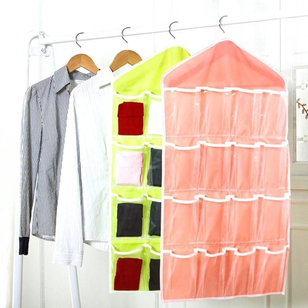 Organizador Multiuso 16 Bolsos Cabide Porta Joias Bijuterias Cabideiro Vertical Closet Guarda Roupa Calcinha Cueca Meia - 4