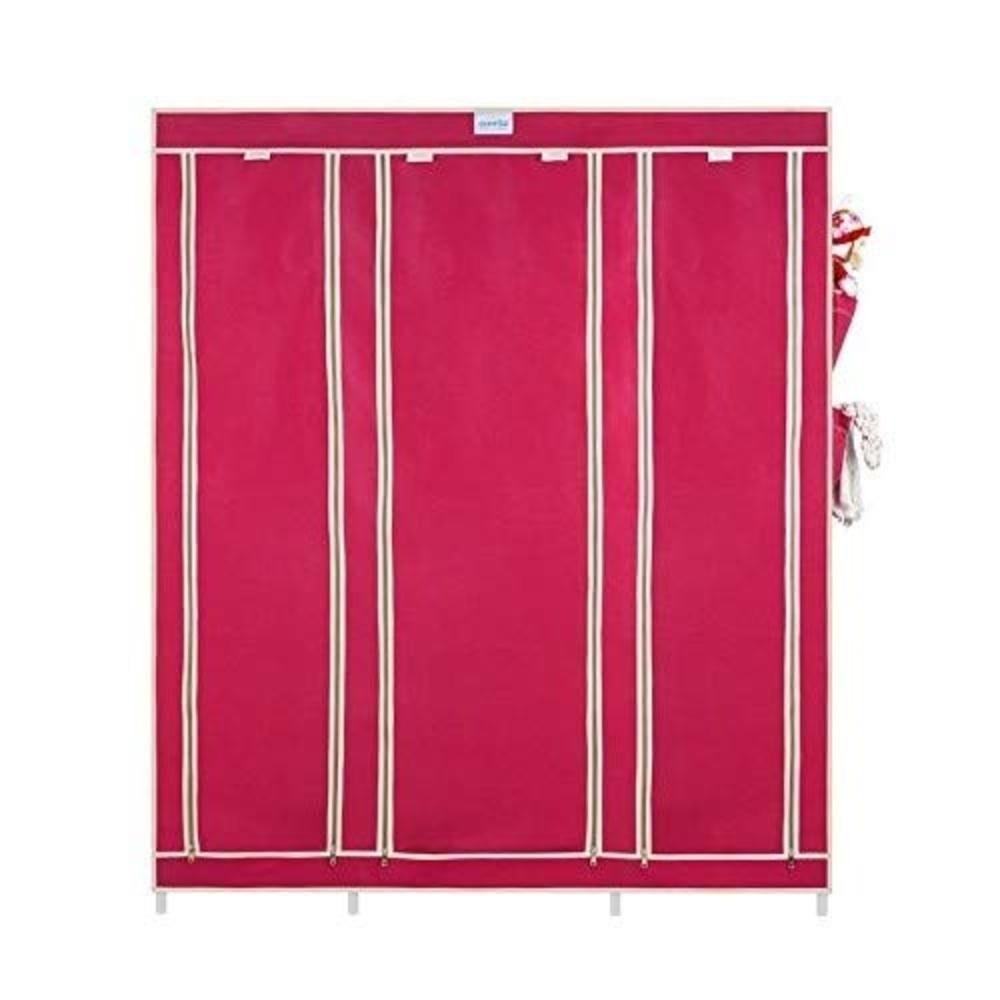 Guarda Roupa Cabideiro Portatil Prateleiras Dobravel Armario Arara Grande Organizador Camping Rosa - 2