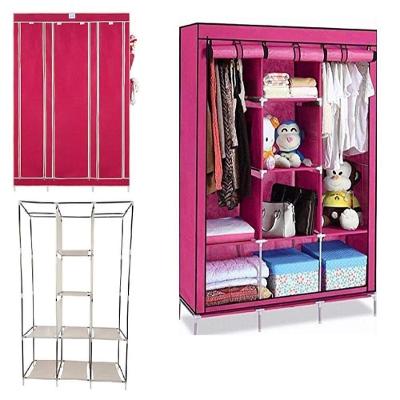 Guarda Roupa Cabideiro Portatil Prateleiras Dobravel Armario Arara Grande Organizador Camping Rosa