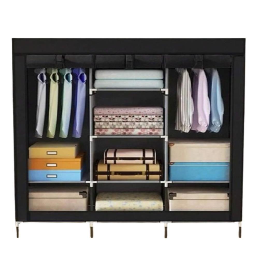 Guarda Roupa Cabideiro Portatil Prateleiras Dobravel Armario Arara Grande Organizador Preto - 1