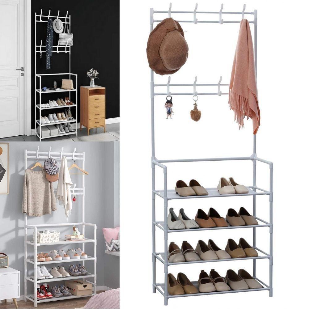 Sapateira Cabideiro Arara Multifuncional Branca Roupas Sapato Bolsa Rack Organizador Porta Sapatos 12 Pares 4 Prateleira - 4