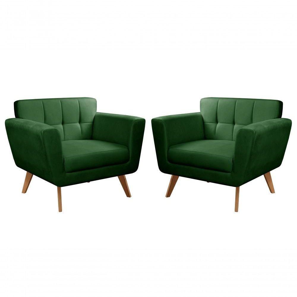 Conjunto 2 Poltronas Bruna Confortável Decorativa Moderna - Veludo Verde 270 - 1