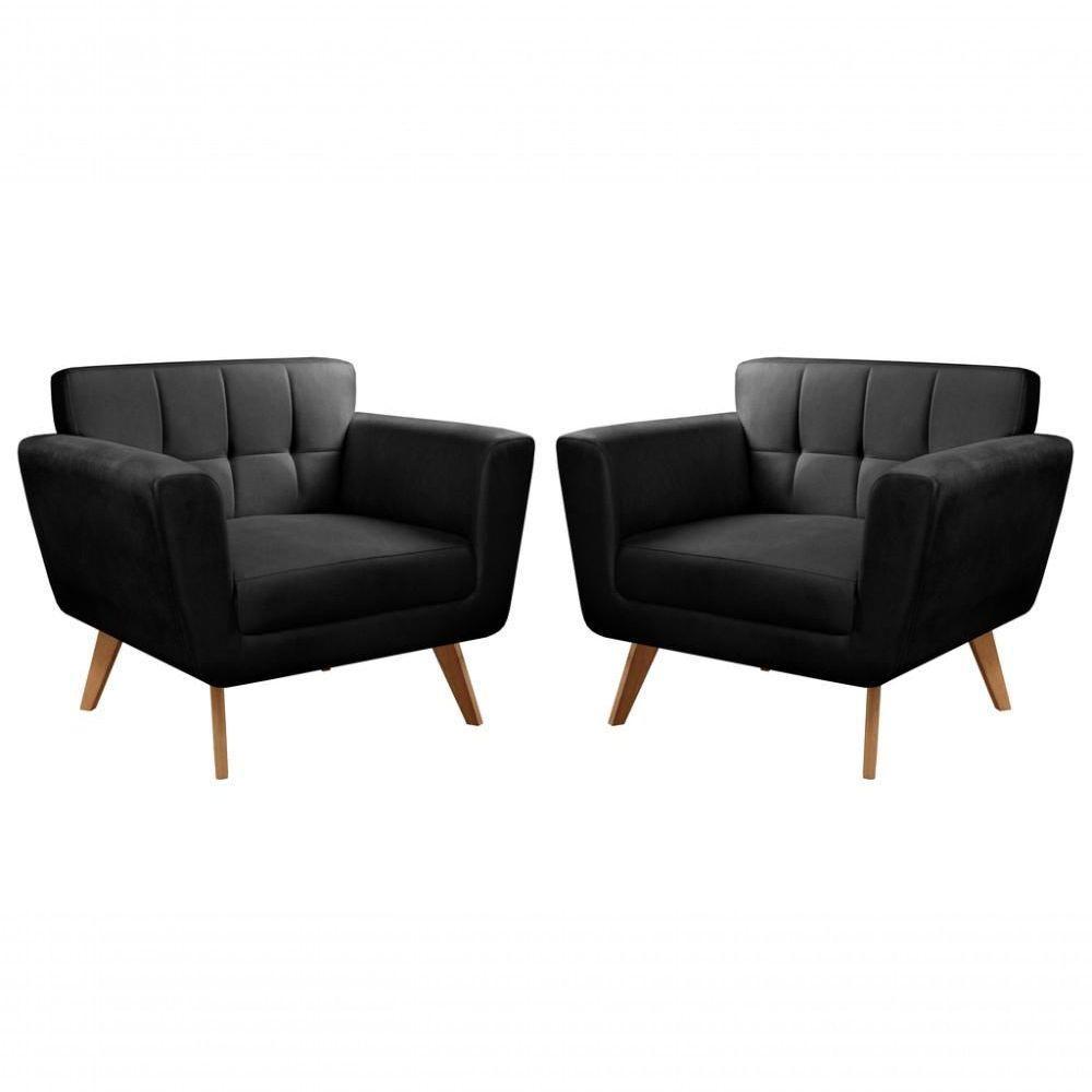 Conjunto 2 Poltronas Bruna Confortável Decorativa Moderna - Veludo Preto 410 - 1