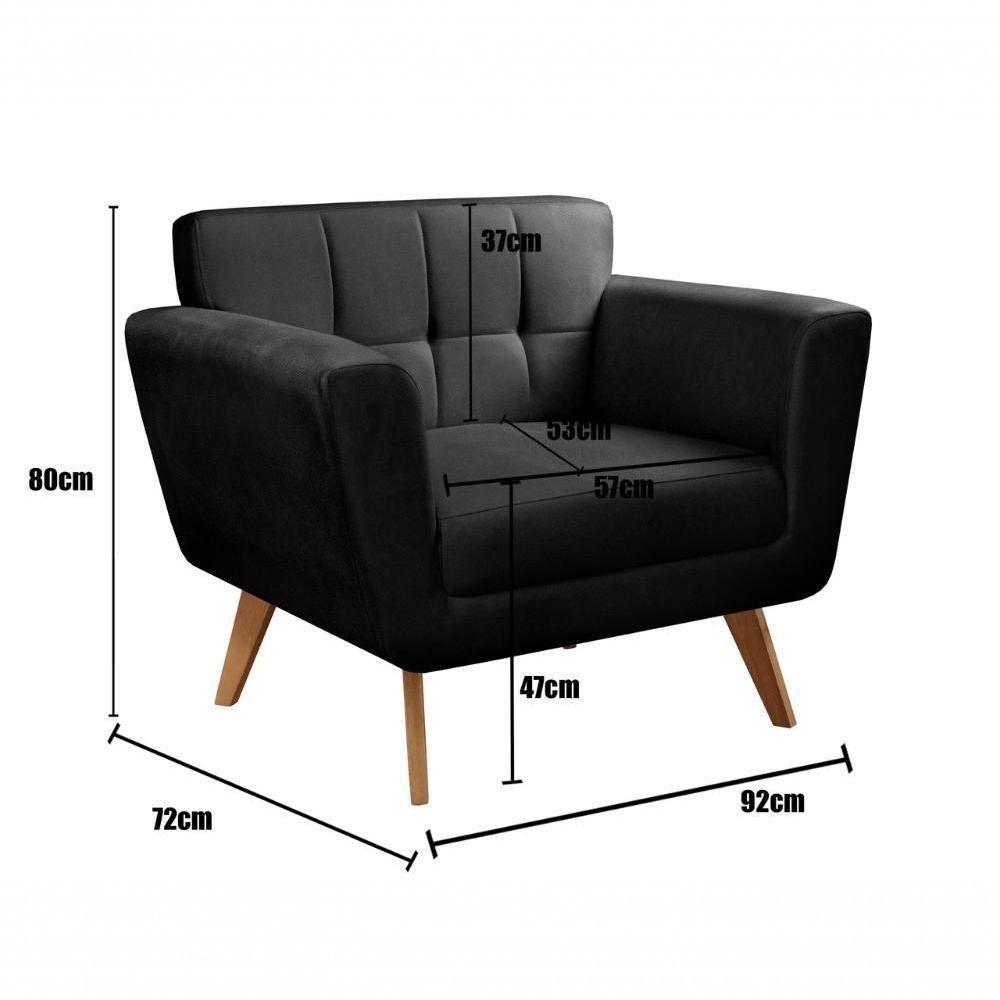 Conjunto 2 Poltronas Bruna Confortável Decorativa Moderna - Veludo Preto 410 - 3