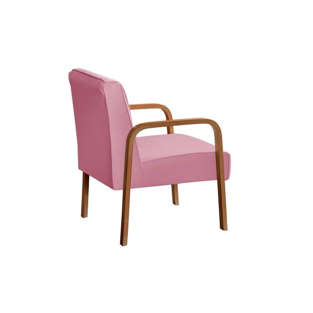 Kit 4 Poltronas Anita Moderna Decorativa Braço Madeira Suede Rosa 280 - 3