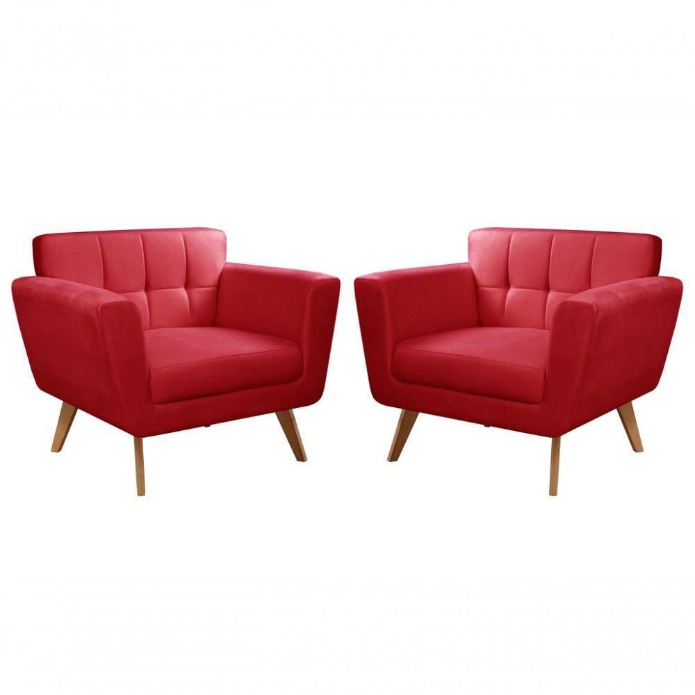 Conjunto 2 Poltronas Bruna Confortável Decorativa Moderna - Suede Vermelho 100 - 1