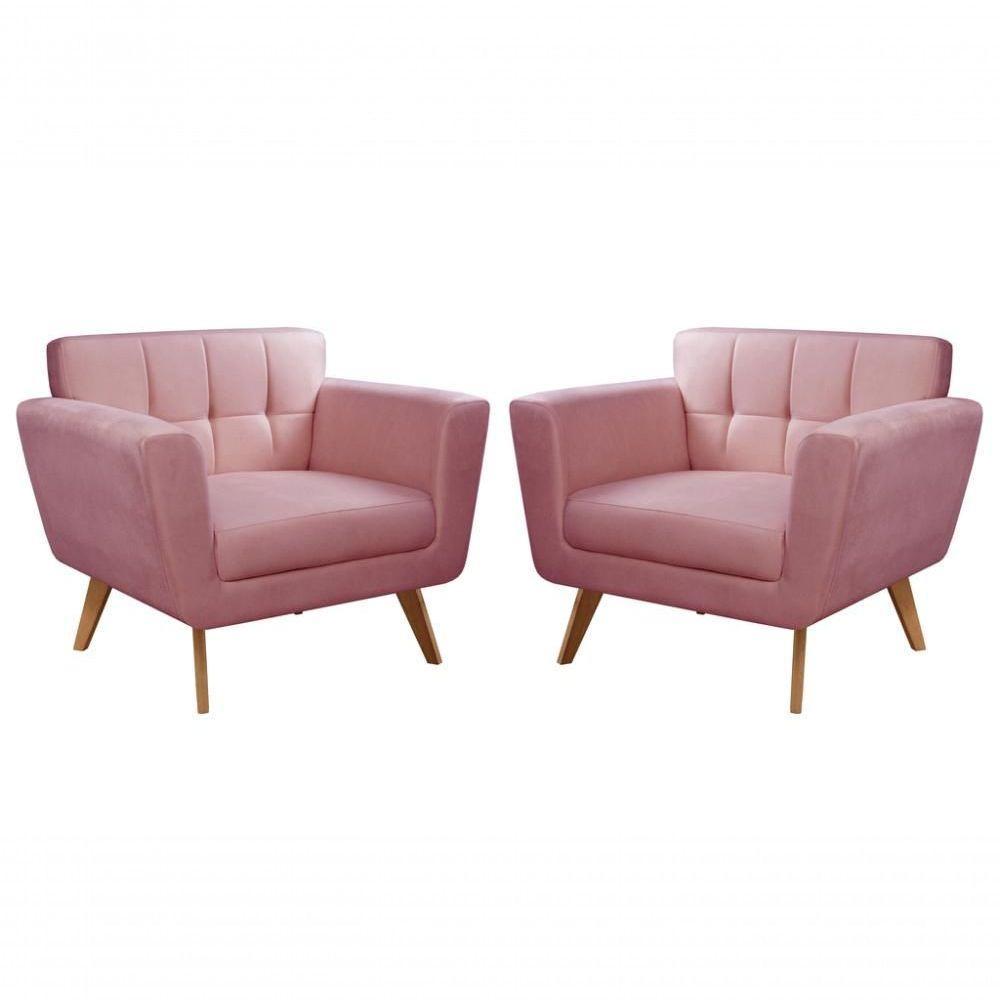 Conjunto 2 Poltronas Bruna Confortável Decorativa Moderna - Suede Rosa 280 - 1