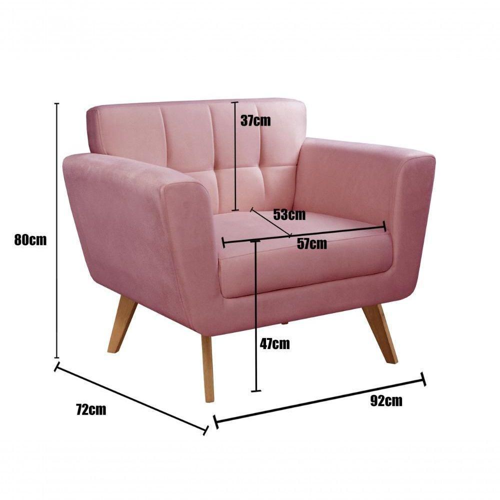 Conjunto 2 Poltronas Bruna Confortável Decorativa Moderna - Suede Rosa 280 - 3