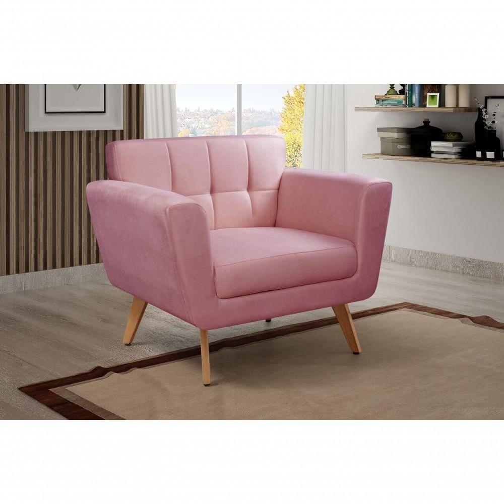 Conjunto 2 Poltronas Bruna Confortável Decorativa Moderna - Suede Rosa 280 - 4