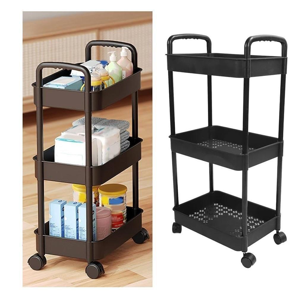 Organizador 3 Andares Multiuso Carrinho Prateleira Auxiliar Papelaria Cozinha Banheiro Escritorio Gancho Rodinhas Alca - 1