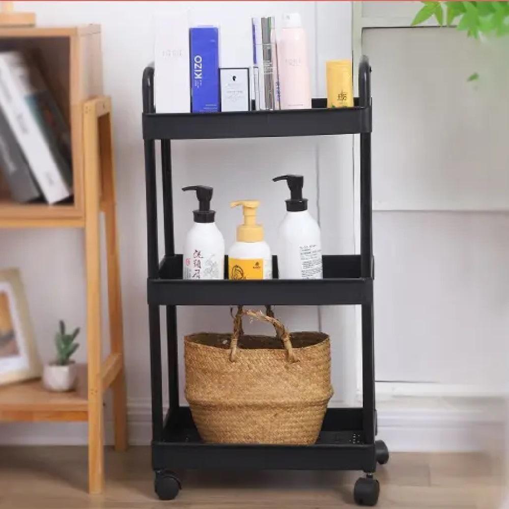 Organizador 3 Andares Multiuso Carrinho Prateleira Auxiliar Papelaria Cozinha Banheiro Escritorio Gancho Rodinhas Alca - 3