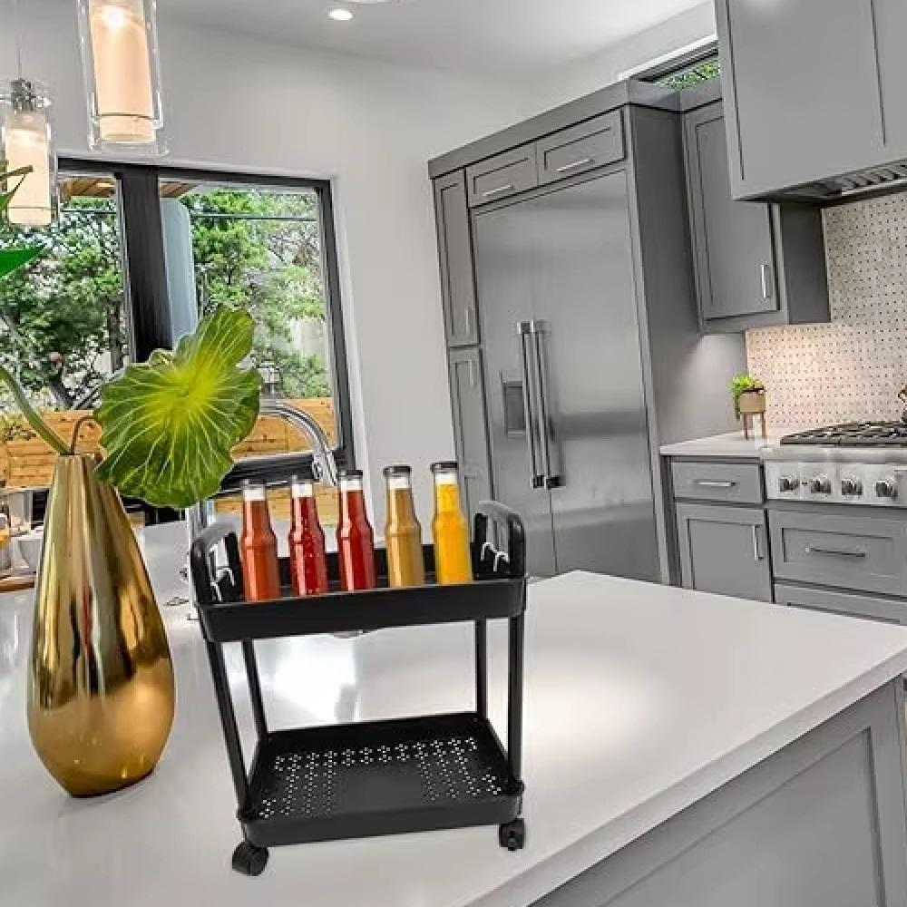 Organizador 3 Andares Multiuso Carrinho Prateleira Auxiliar Papelaria Cozinha Banheiro Escritorio Gancho Rodinhas Alca - 4