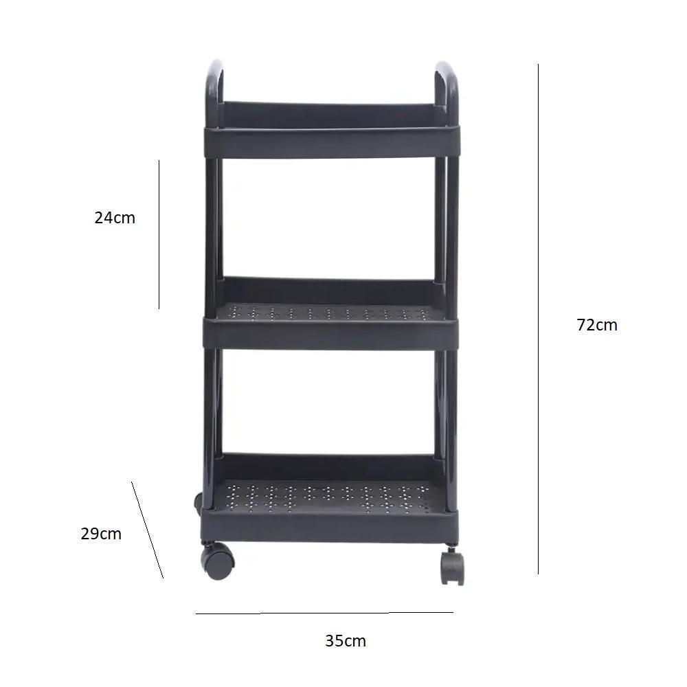 Organizador 3 Andares Multiuso Carrinho Prateleira Auxiliar Papelaria Cozinha Banheiro Escritorio Gancho Rodinhas Alca - 5