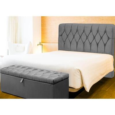 Kit Pérola Cabeceira De Cama Box E Calçadeira Casal 140 Cm Suede Grafite Sj Móveis E Decoração