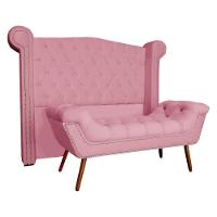 Kit Provença Cabeceira De Cama Box E Calçadeira Baú Casal Queen 160 Cm Veludo Rosa Sj Móveis E Decoração - 1