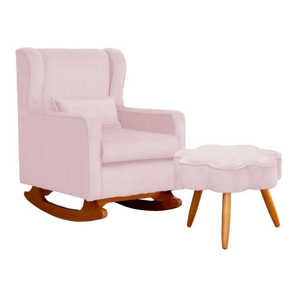 Poltrona De Amamentação Com Balanço E Puff Aurora Suede Rosa Claro Sj Móveis E Decoração - 1