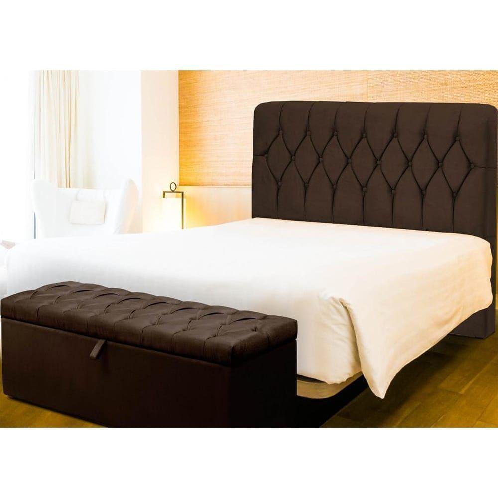 Kit Pérola Cabeceira De Cama Box E Calçadeira King 195 Cm Suede Marrom Sj Móveis E Decoração - 1