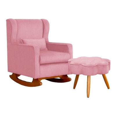 Poltrona De Amamentação Com Balanço E Puff Aurora Suede Rosa Sj Móveis E Decoração