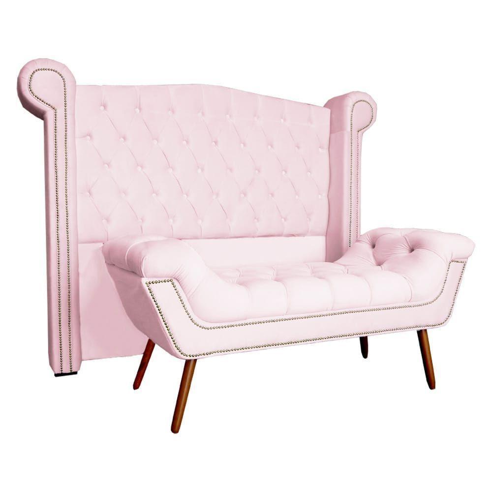 Kit Provença Cabeceira De Cama Box E Calçadeira Baú King 195 Cm Veludo Rosa Claro Sj Móveis E Decoração - 1
