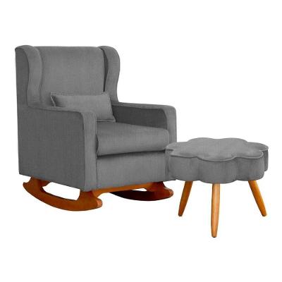 Poltrona De Amamentação Com Balanço E Puff Aurora Suede Cinza Sj Móveis E Decoração