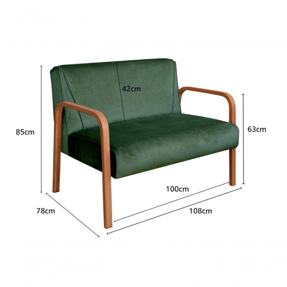 Poltrona Namoradeira Anita Decorativa Braço Madeira Moderna Veludo Verde 270 - 4