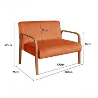 Poltrona Namoradeira Anita Decorativa Braço Madeira Moderna Veludo Terracota 400