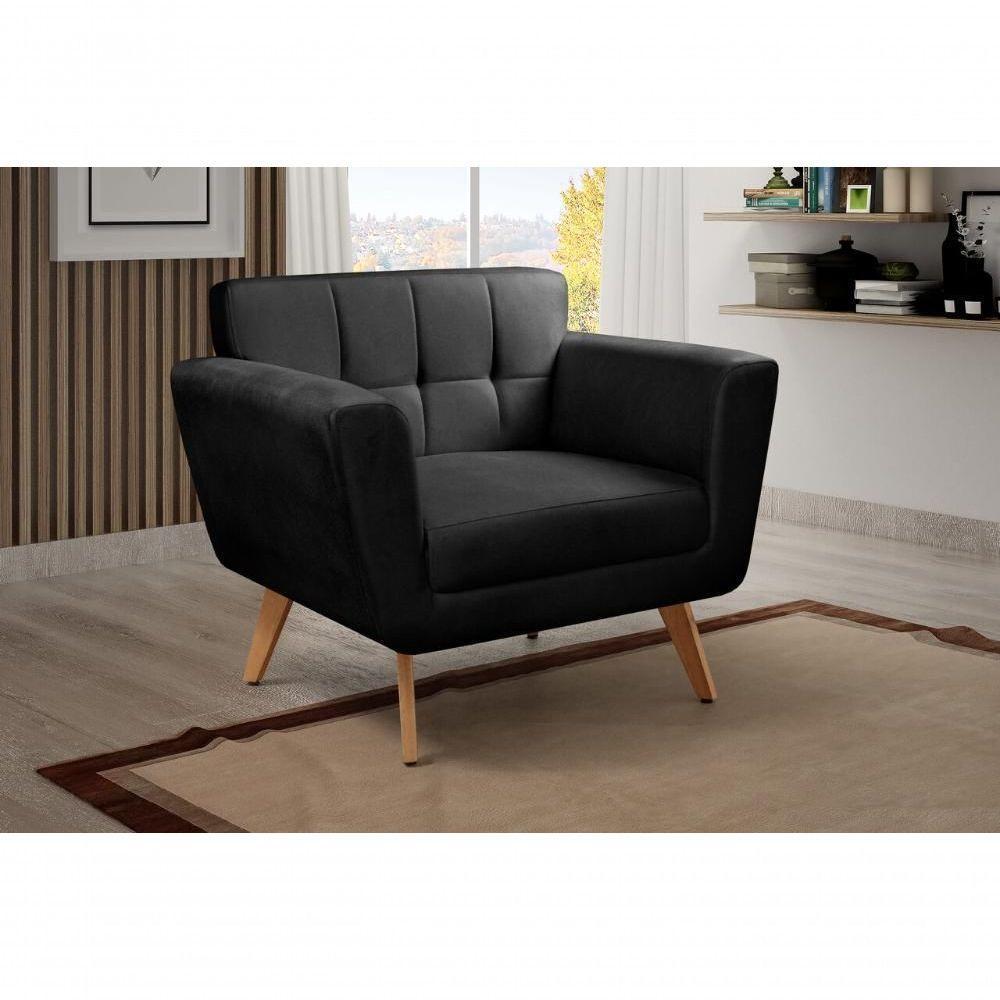 Poltrona Decorativa Bruna Living Sala Quarto Recepção - Veludo Preto 410 - 3