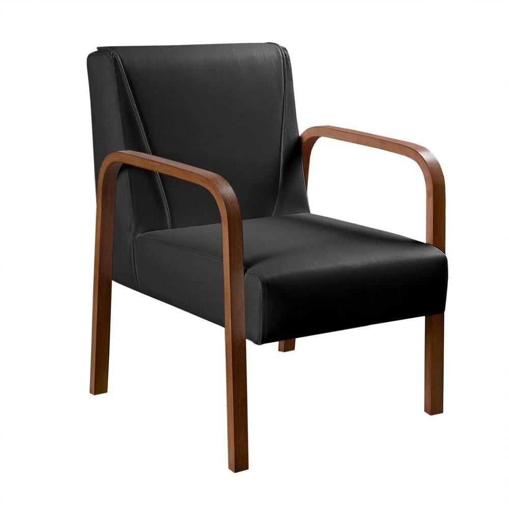 Kit 4 Poltronas Anita Moderna Decorativa Braço Madeira Corino Preto 200 - 2