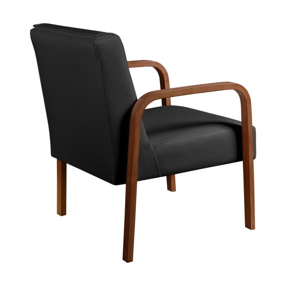 Kit 4 Poltronas Anita Moderna Decorativa Braço Madeira Corino Preto 200 - 3