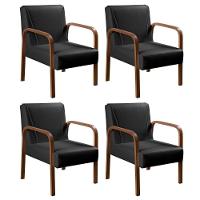 Kit 4 Poltronas Anita Moderna Decorativa Braço Madeira Corino Preto 200 - 1