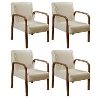 Kit 4 Poltronas Anita Moderna Decorativa Braço Madeira - Corino Bege 370 - 1
