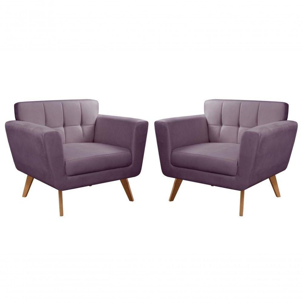 Conjunto 2 Poltronas Bruna Confortável Decorativa Moderna - Veludo Roxo 380 - 1