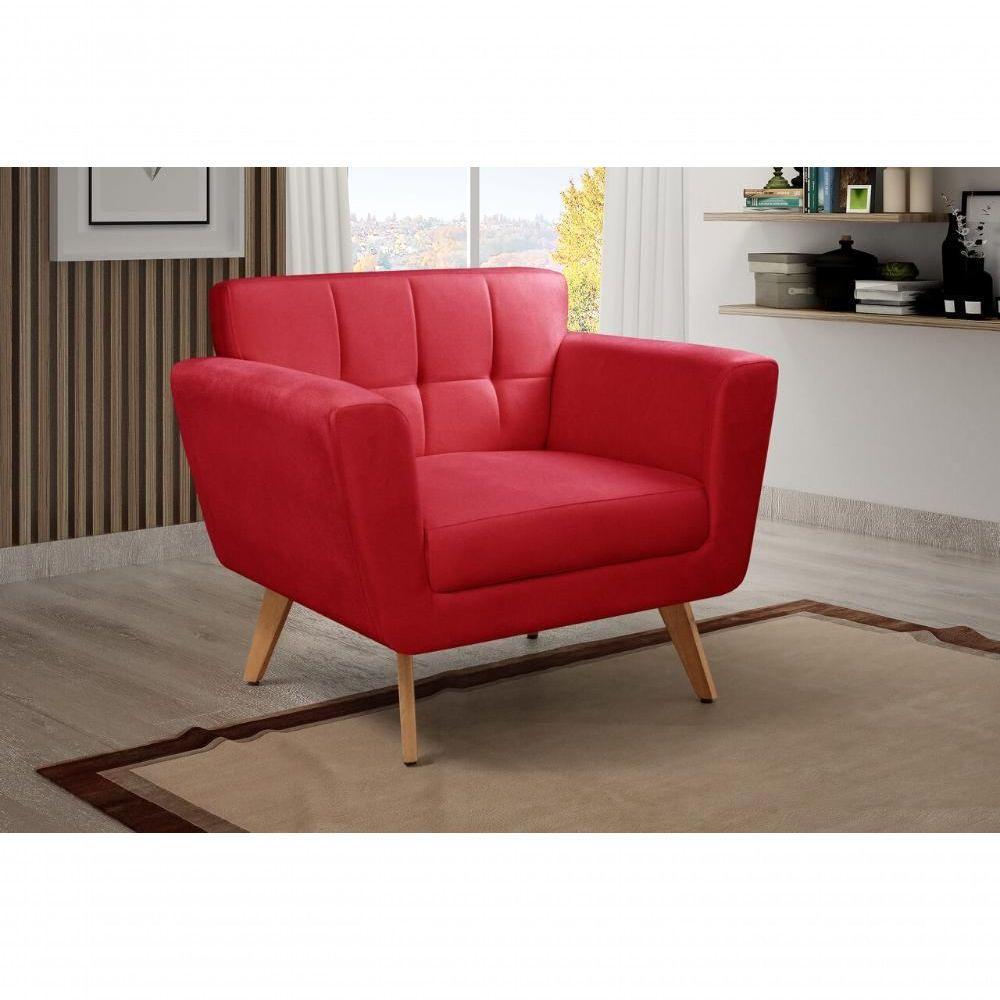 Poltrona Decorativa Bruna Living Sala Quarto Recepção - Suede Vermelho 100 - 3